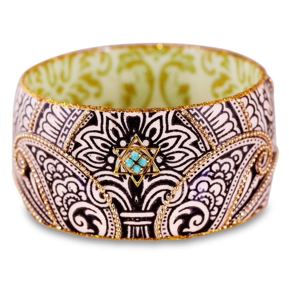 Star of David: Iris Design Hand Painted Bangle with Czech Stones (Brown Ornament) - 1