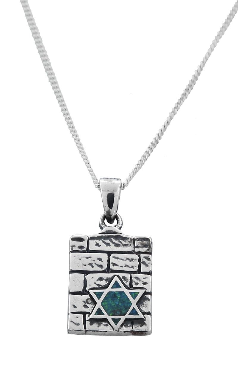  Star of David Necklace: Silver Wall and Opalite Star - 1