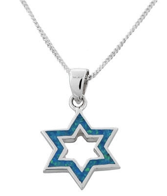  Star of David Necklace: Sterling Silver and Nested Opalite Frame - 1