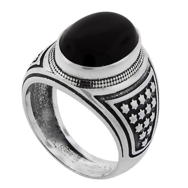 Stars of David: Large Silver Signet Ring with Onyx - 1