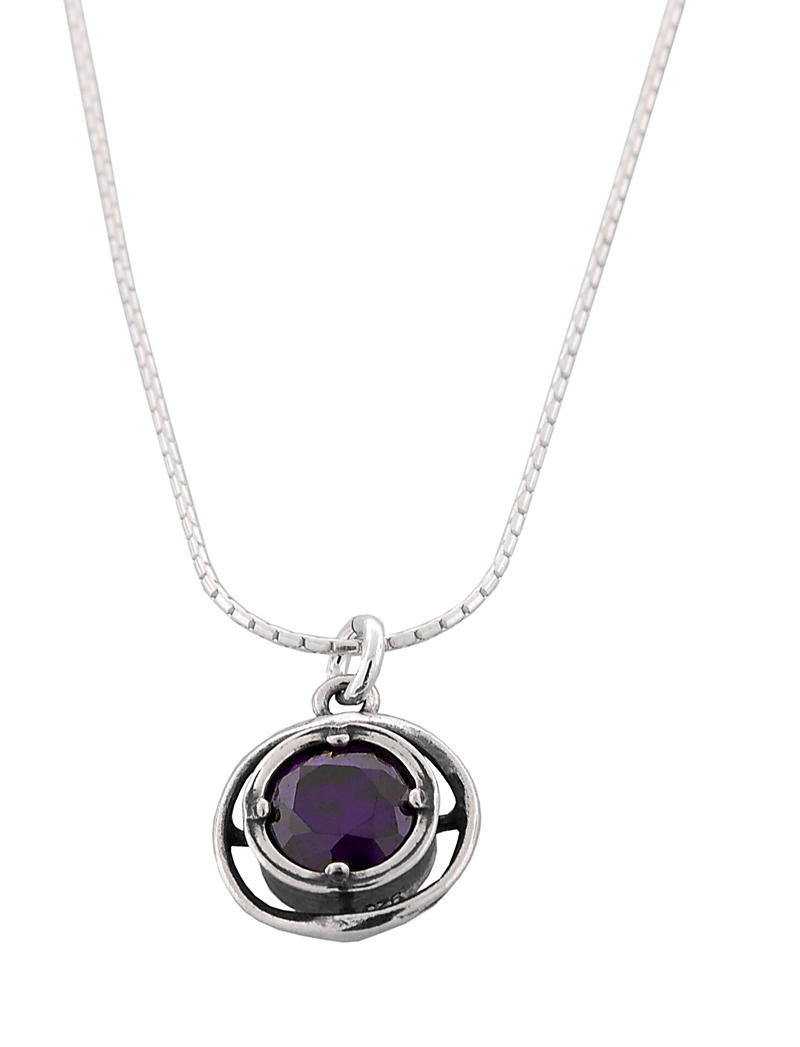  Sterling Silver Amethyst Necklace in Concentric Ring Frame - 1
