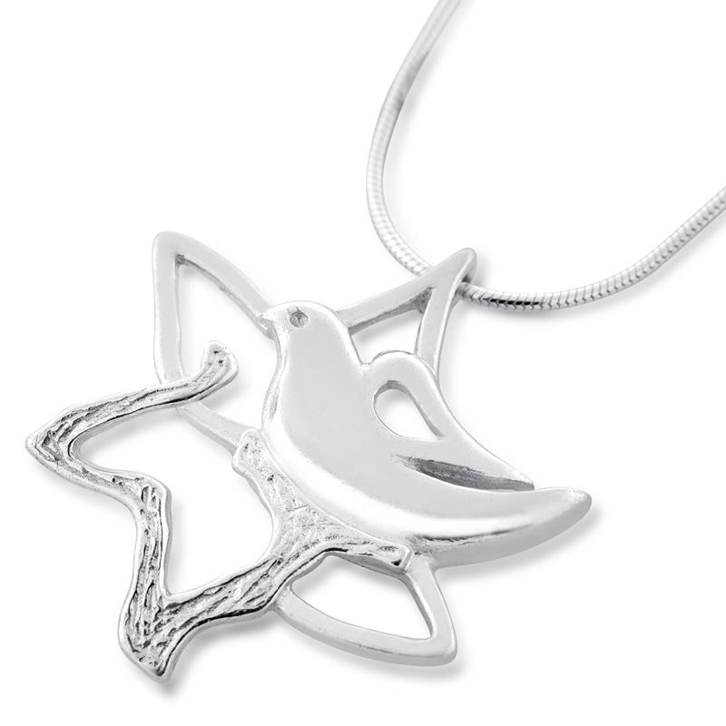 Sterling Silver Dove and Star of David Ring Holder Pendant  - 2