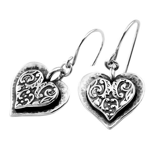 Sterling Silver Heart Earrings - Foliate - 1