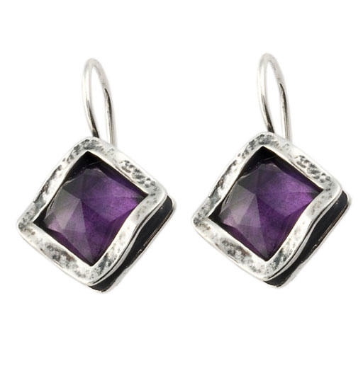  Sterling Silver Layered Square Amethyst Earrings - 1