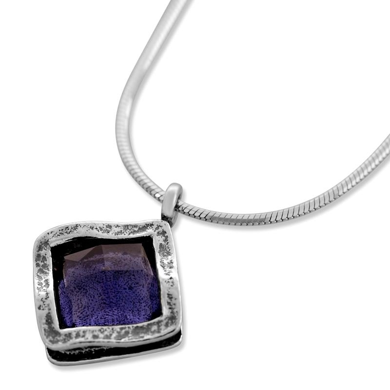  Sterling Silver Layered Square Amethyst Necklace - 1