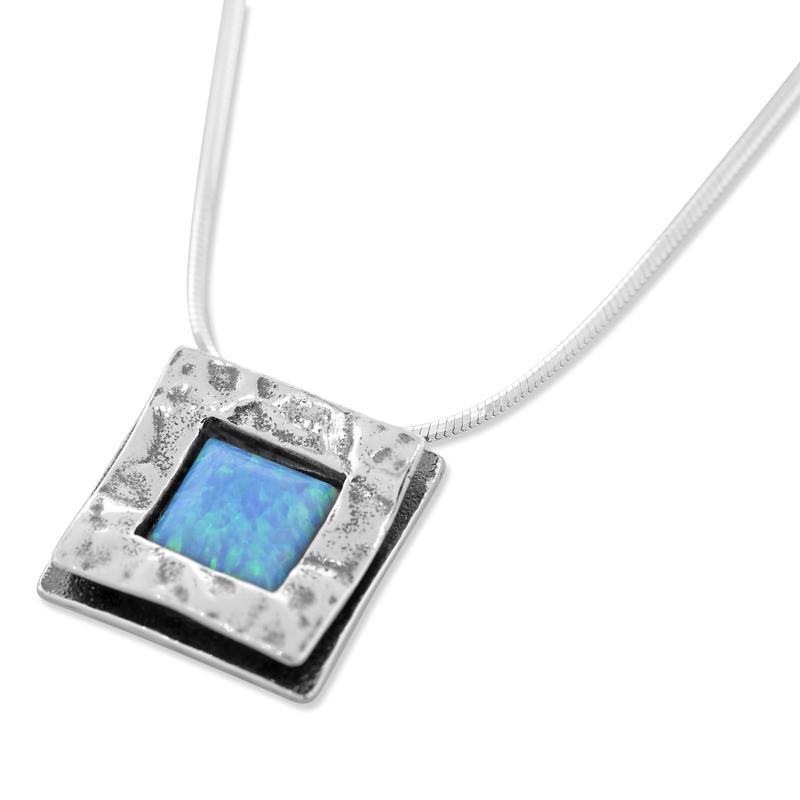  Sterling Silver Layered Square Opal Necklace - 1