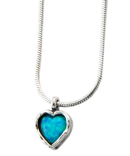  Sterling Silver Opal Heart Necklace - 1