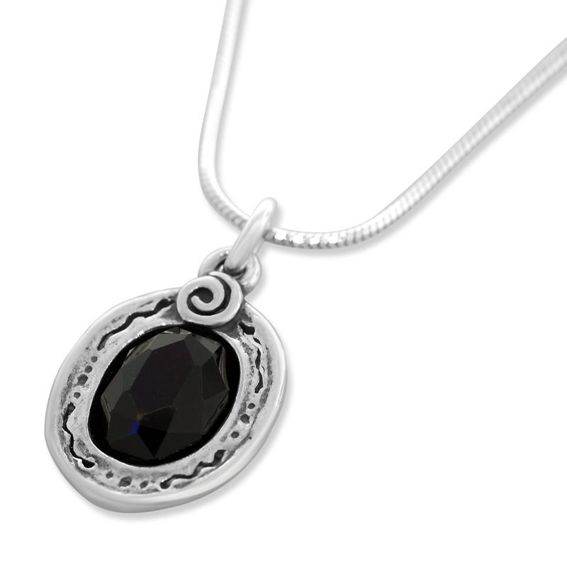  Sterling Silver Oval Faceted Onyx Necklace - 1