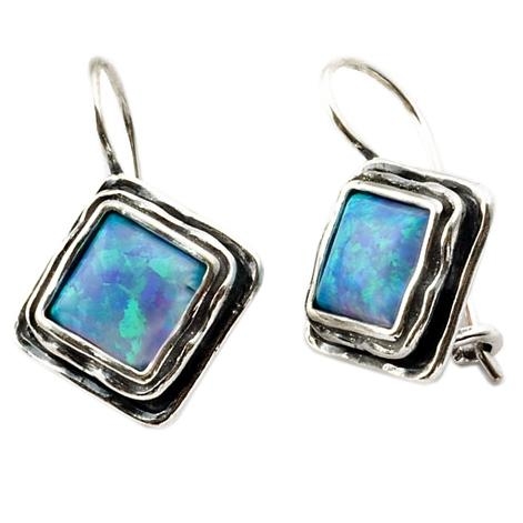  Sterling Silver Square Opal Earrings - 1