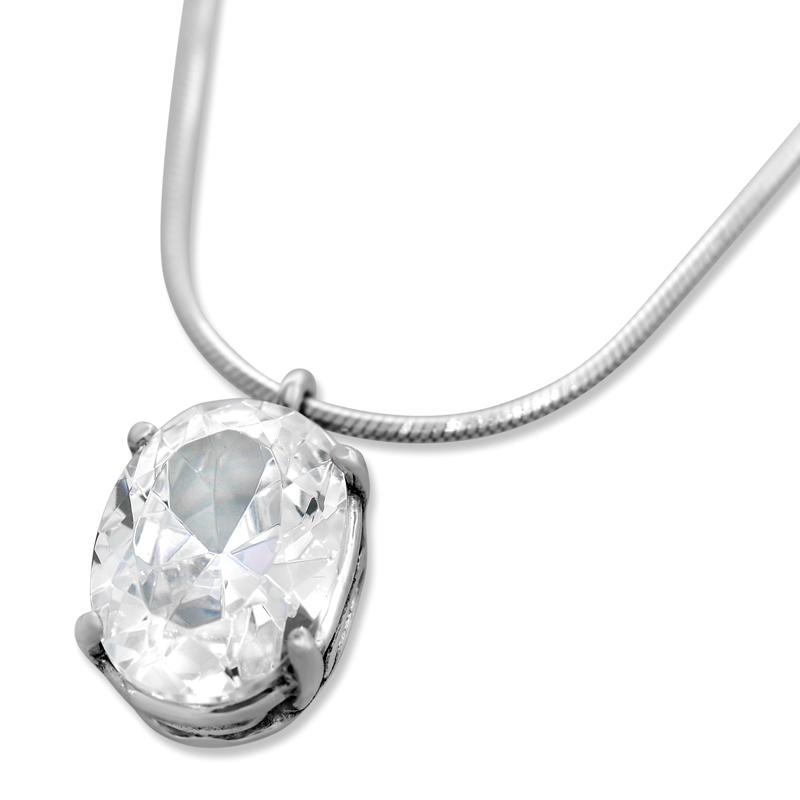  Sterling Silver Zircon Oval Necklace - 1