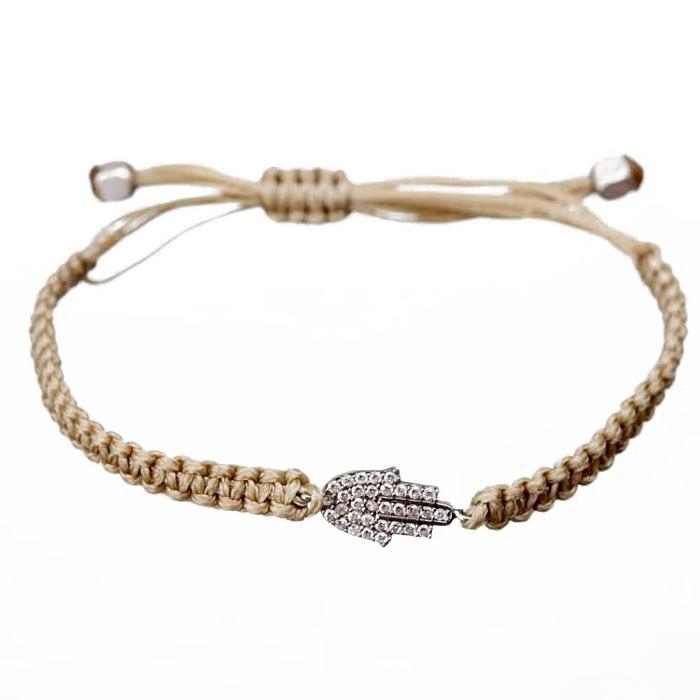String and Silver Hamsa Bracelet. Variety of Colors - 1