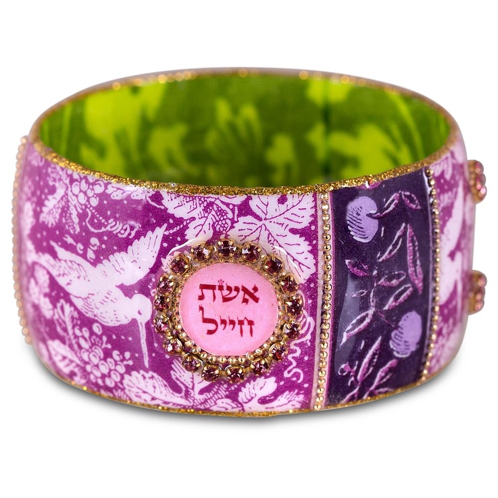 Woman of Valor: Iris Design Hand Painted Bangle with Czech Stones (Pink Birds) - 2