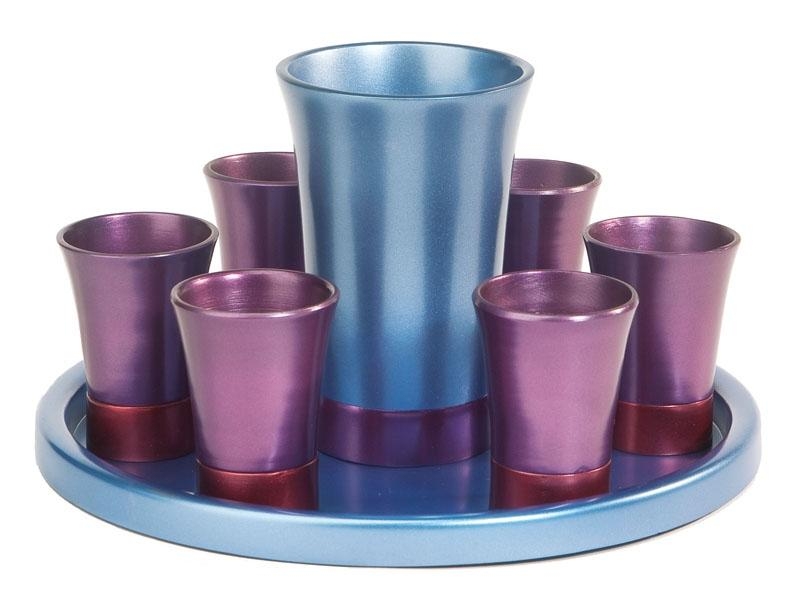 Yair Emanuel Anodized Aluminum 8 Piece Kiddush Set - Blue & Violet - 1