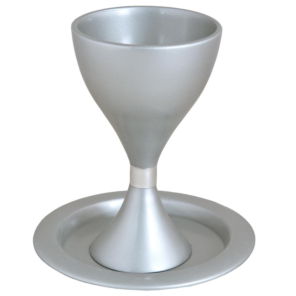 Yair Emanuel Anodized Aluminum Kiddush Goblet with Saucer - Silver - 1