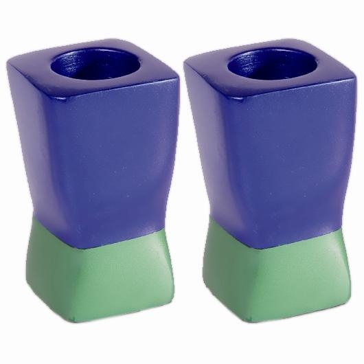Yair Emanuel Anodized Aluminum Square Candlesticks - Blue and Green  - 1