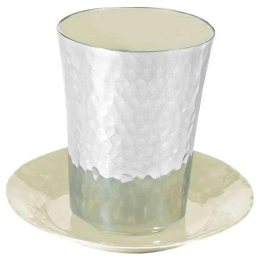 Yair Emanuel Textured Nickel Kiddush Cup with Saucer - Variety of Colors - 2