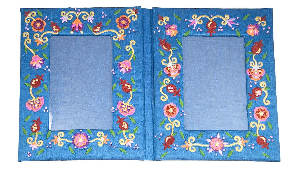  Yair Emanuel Embroidered Double Picture Frame - Pomegranates (Blue) - 1