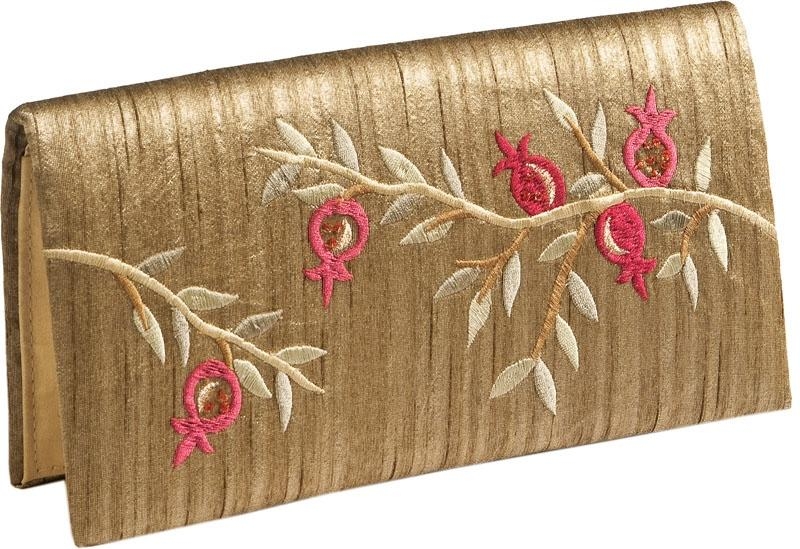 Yair Emanuel Embroidered Evening Bag (Clutch) - Pomegranates (Gold) - 1