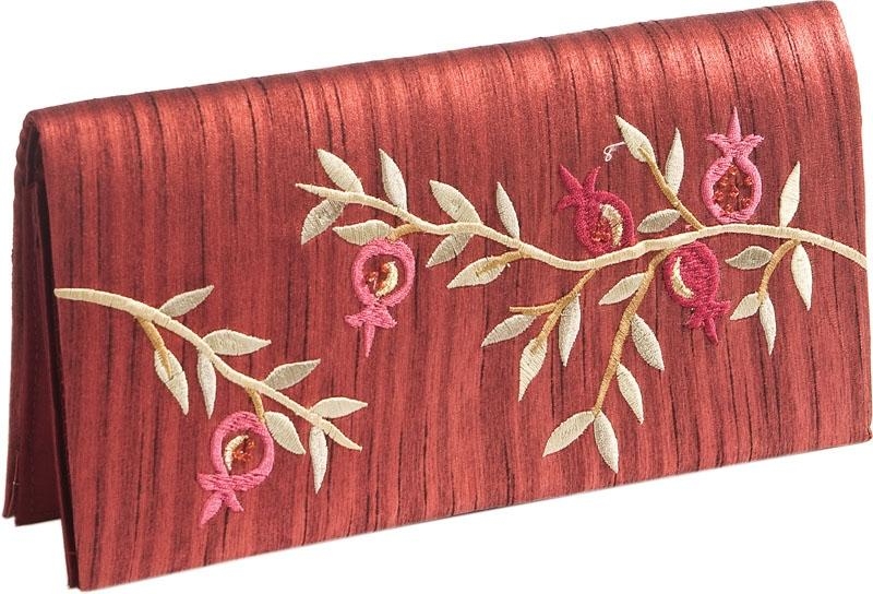 Yair Emanuel Embroidered Evening Bag (Clutch) - Pomegranates (Maroon) - 1