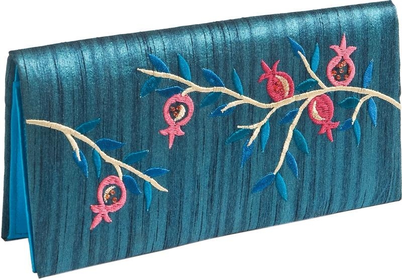 Yair Emanuel Embroidered Evening Bag (Clutch) - Pomegranates (Turquoise) - 1