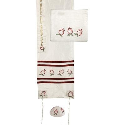Yair Emanuel Embroidered Tallit - Pomegranates (Red) - 1