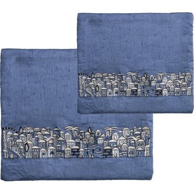 Yair Emanuel Embroidered Tallit and Tefillin Bag -Jerusalem Blue  - 1