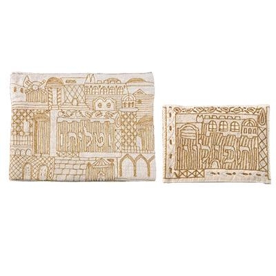 Yair Emanuel Hand Embroidered Tallit and Tefillin Bag - Jerusalem Gold - 1