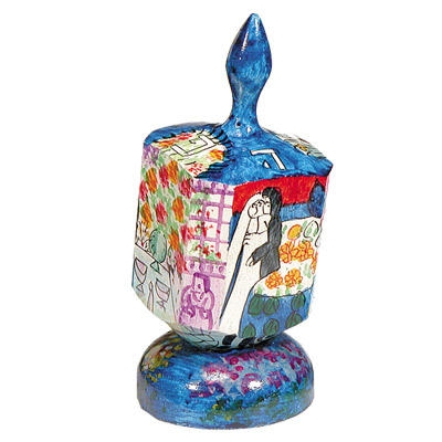 Yair Emanuel Large Wooden Artistic Dreidel with Stand - 1