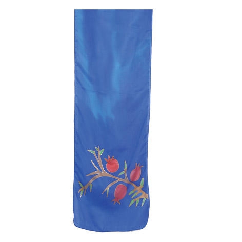 Yair Emanuel Painted Silk Scarf - Pomegranates - Blue - 1