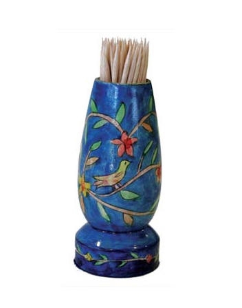  Yair Emanuel Painted Wooden Toothpick Stand - Forest and Birds - 1