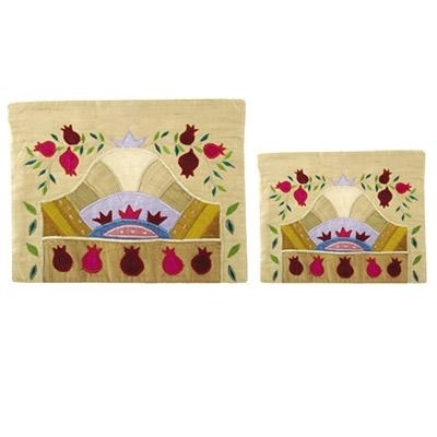 Yair Emanuel Raw Silk Tallit and Tefillin Bag Set - Pomegranates in Gold - 1