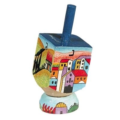 Yair Emanuel Small Wooden Dreidel with Stand - Landscape - 1