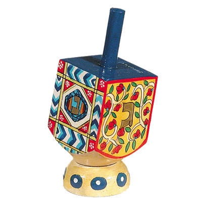  Yair Emanuel Small Wooden Dreidel with Stand - Floral Pattern - 1