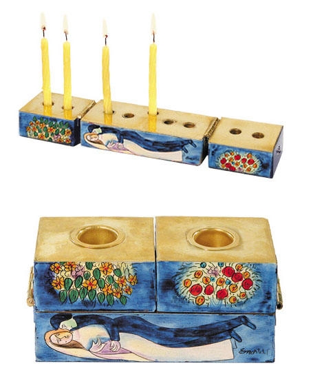  Yair Emanuel Wooden Hanukkah Menorah and Sabbath Candlesticks - Figures - 1