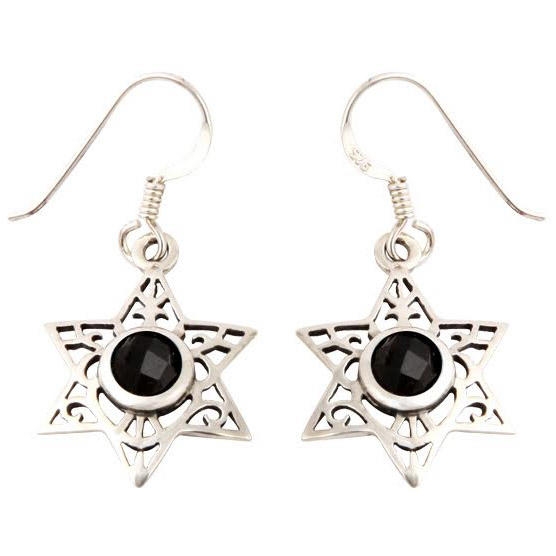 Star of David Sterling Silver Earrings with Onyx - 1
