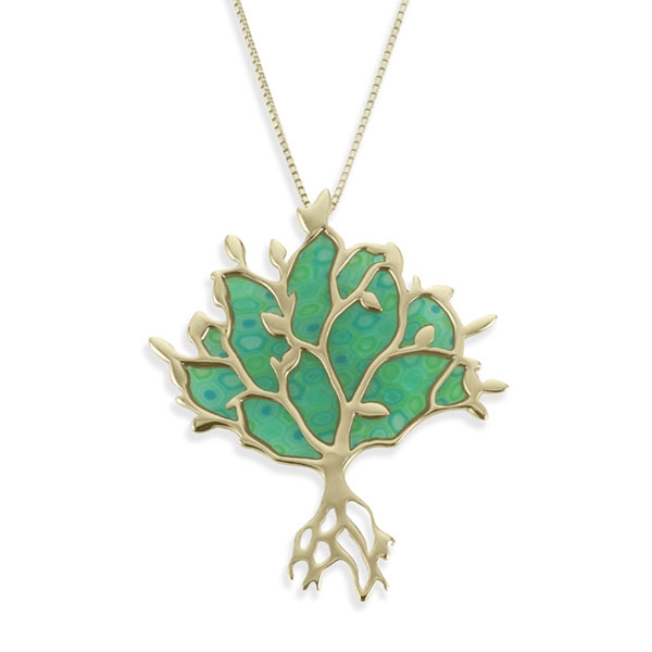 Adina Plastelina 24K Gold Plated Silver Tree of Life Necklace - Translucent Jade  - 1
