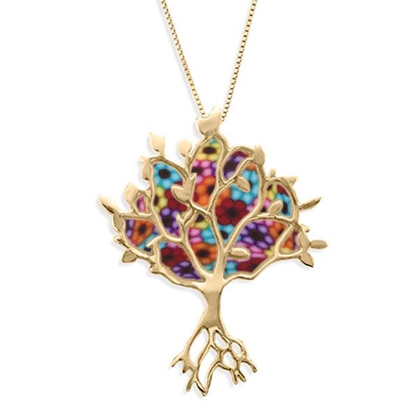 Adina Plastelina 24K Gold Plated Silver Millefiori Tree of Life Necklace - 1