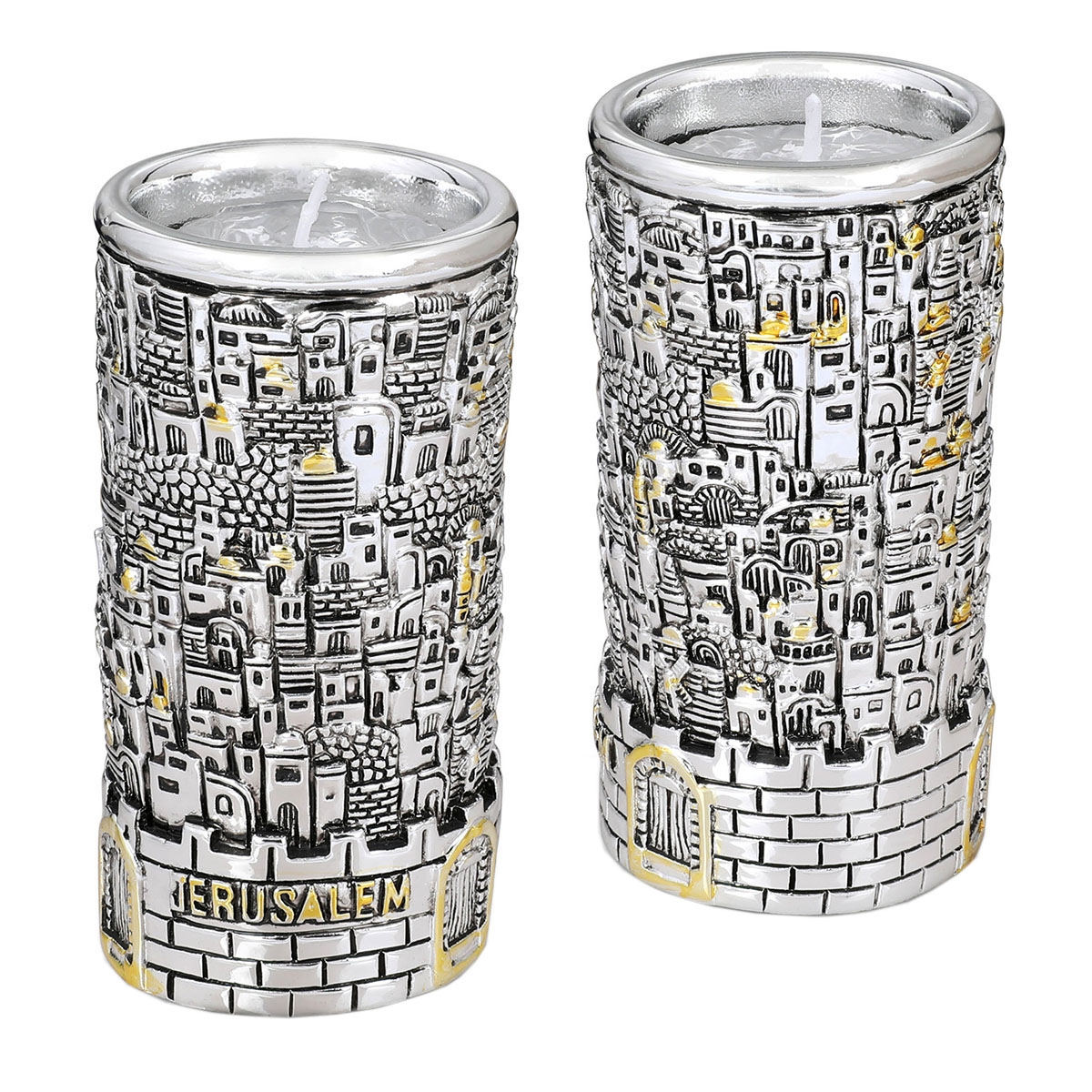 Jerusalem Old City Tall Silver-Plated with Gold Candlesticks  - 1