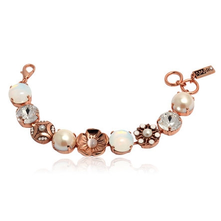 24K Rose Gold-Plated Floral Bracelet with Pearls and Opals Gemstones - 1