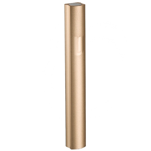 Aluminum Gold-Colored Outdoor Mezuzah Case with Shin - 1
