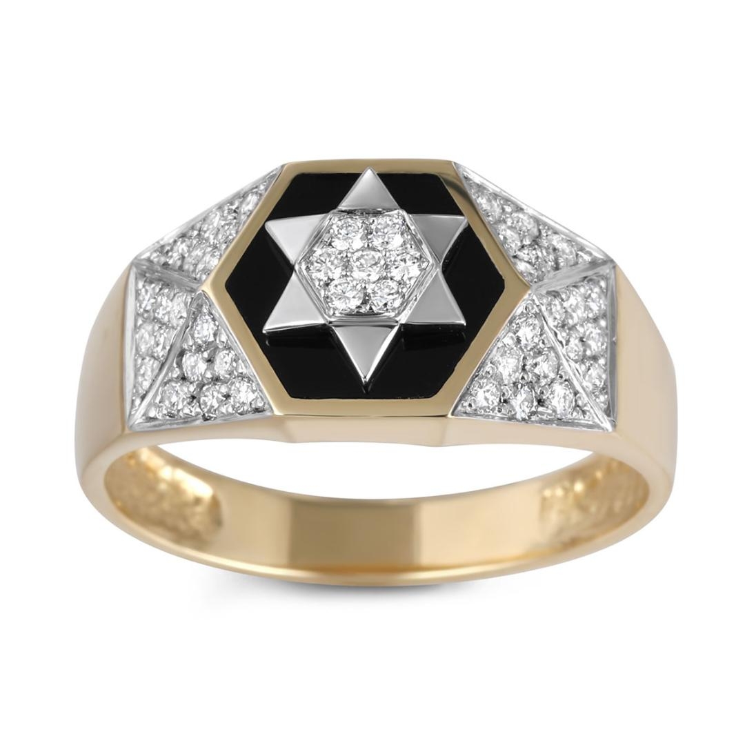 Anbinder Jewelry 14K Gold Star of David White Diamond Ring with Black Enamel - 1