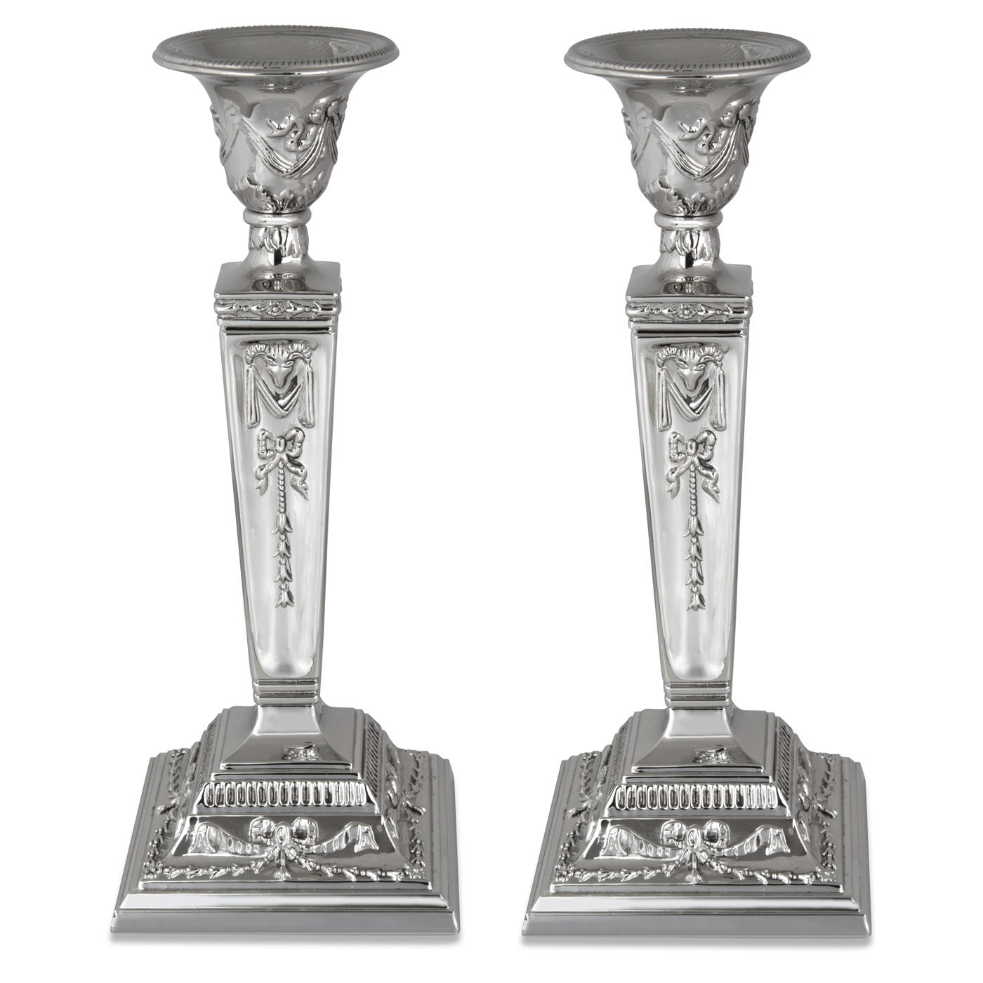 Nickel Plated Decorative Shabbat Candlesticks - 1