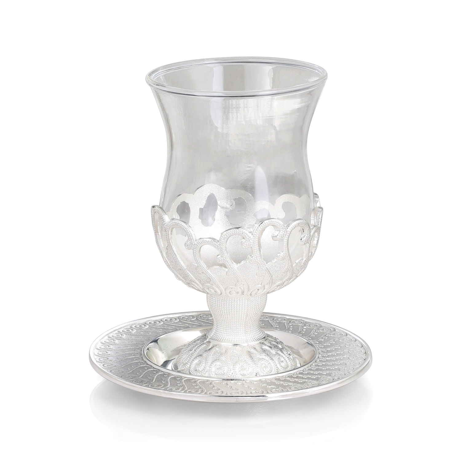 Silver Plated and Glass Swirls Kiddush Cup Set - 1