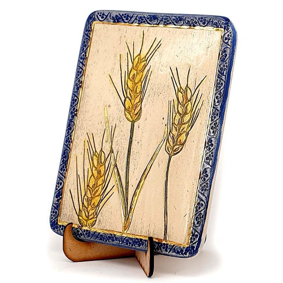 Art in Clay Handmade Ceramic Wheat – Seven Species Wall Hanging with 24K Gold - 1