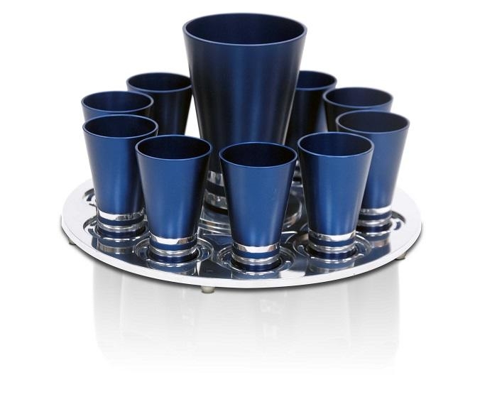 Nadav Art Anodized Aluminum Kiddush and Liquor Cup Set - 10 Straight Cups - 2