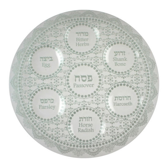 Large White Glass Seder Plate - 1