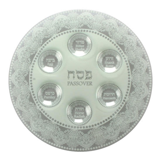 White Glass Seder Plate - 1