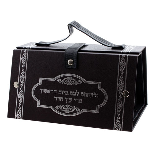 Black Ornate Faux Leather Etrog Box - 1