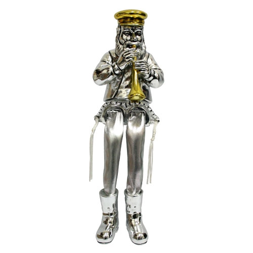 Hassidic Man with Trumpet Silver-Plated Figurine with Cloth Legs - 1