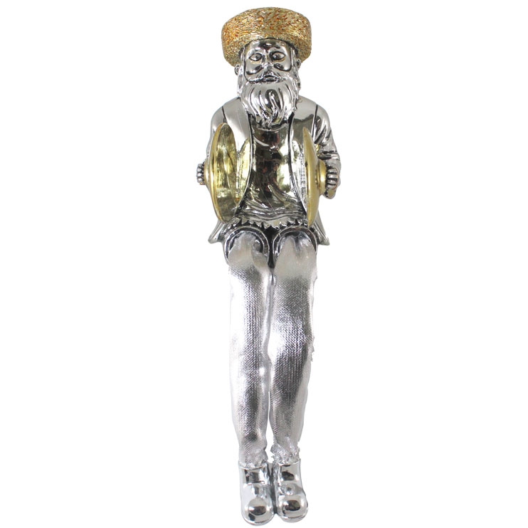 Hassidic Man with Cymbals Silver-Plated Figurine with Cloth Legs - 1